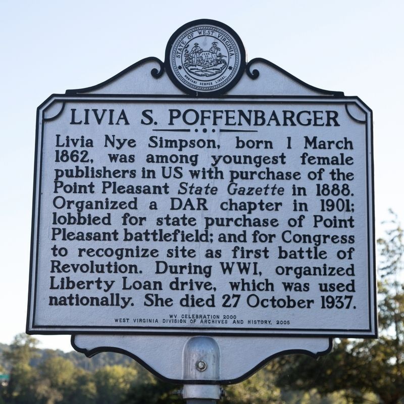 This marker was placed at the edge of Tu-Endie-Wei State Park in honor of Poffenbarger in 2005. Image obtained from the Historical Marker Database.