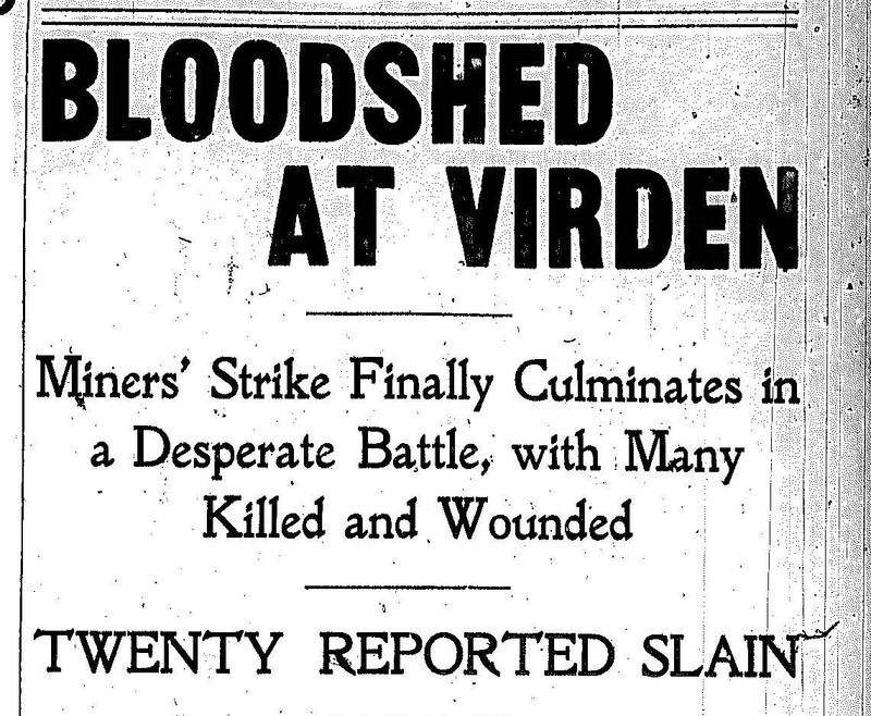 The October 12, 1898 headline of a Chicago paper. As it turned out, 13 died; 8 of them were miners, and the rest were guards. This was a battle against paid company mercenaries and unionists. Mt. Olive volunteers played a central role 