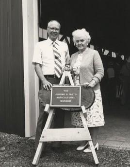 This photo, from the Pennsylvania State University Archives, shows Dr. Jerome K. Pasto with his wife, Frances Pasto. Dr. Pasto's personal collection of antique agricultural equipment made the birth of the museum possible. 