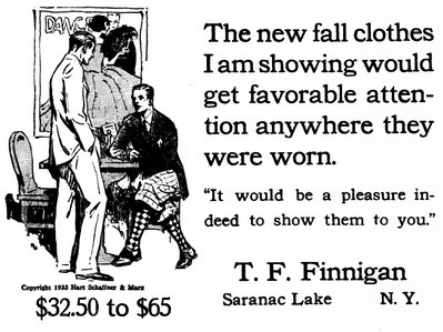 Advertisement for T.F. Finnigan clothing store (c. 1923)