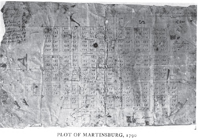 1790 Plot map of Martinsburg, showing the Public Square. 