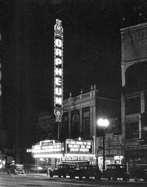 The Hennepin Theatre marquee as it looked around 1943