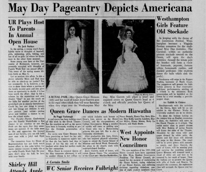 Pocahontas Themed May Day Performance: Collegian Article from 1957
(Source: The Collegian)