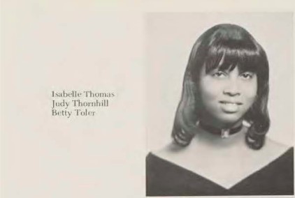 Yearbook photo of Isabelle Thomas as a senior from 1972
(Source: Race & Racism Project)