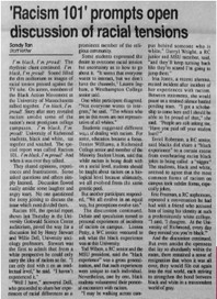 An article from Richmond's student run newspaper, "The Collegian," describing an event held in 1990 in which students had an open discussion about racial tensions on campus.  