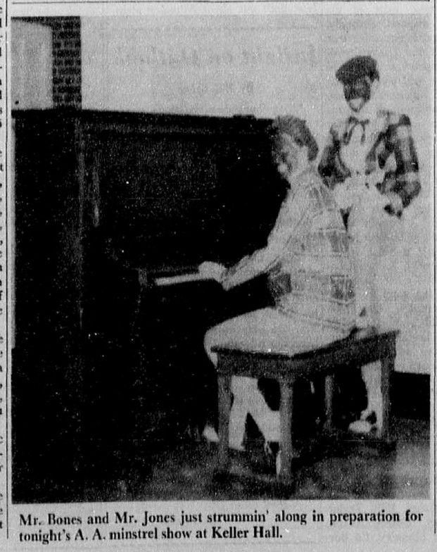 Students prepare for a minstrel show in Keller Hall in 1957. (Source: University of Richmond Collegian)