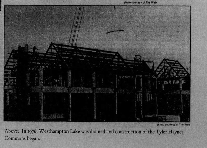 The construction of the Tyler Haynes Commons in 1976, taken from the University of Richmond Collegian. The building was named after Tyler Haynes as a result of his generous contributions, which he desired to be used to create a central student hub. 