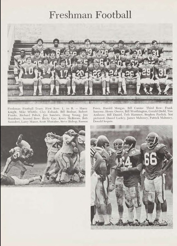 This photo was taken from the 1972 yearbook and features two Black football players, Ricky Gay and Henry Owens.
