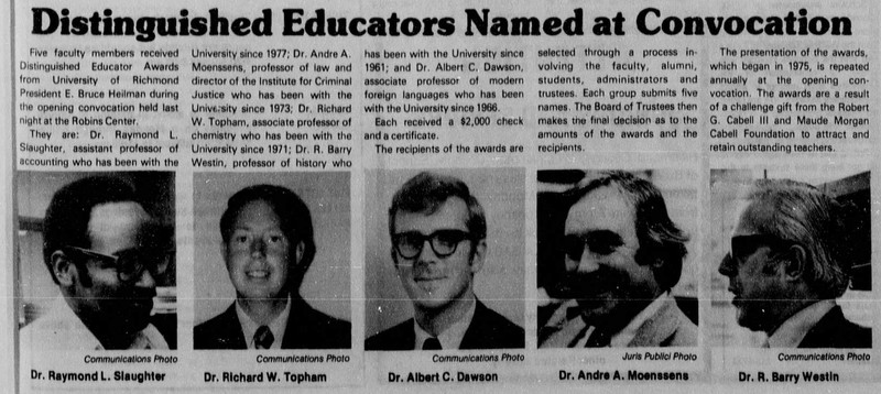 This 1979 Collegian article lists Dr. Ray Slaughter as a recipient of the Distinguished Educators Award. (Source: The Collegian)