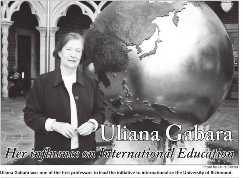 A photograph of Dr. Gabara in the courtyard that bears her name.