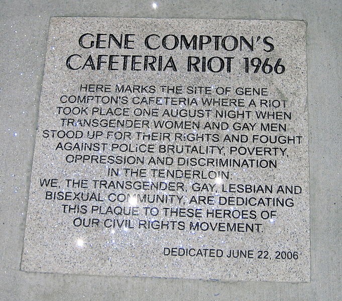 Gene Compton's Cafeteria Riot 1966 marker private work of Gaylesf, public domain