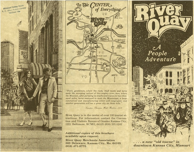 This is an old pamphlet used to promote the River Quay.  The area was marketed as a popular tourist destination and was meant to help bring in people from out of KC.  The pamphlet claims that there are over “100 tourist attractions”. 