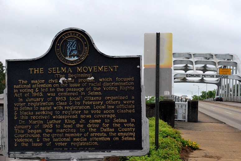 The Selma Movement courtesy of barnonegroup.com 
This marker at the bridge site gives a history of the voting rights and racial discrimination that led to what is known as "Bloody Sunday,"  which great sacrifices were made for American Civil Rights