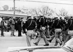 Protestors confronted by the Police on "Bloody Sunday"