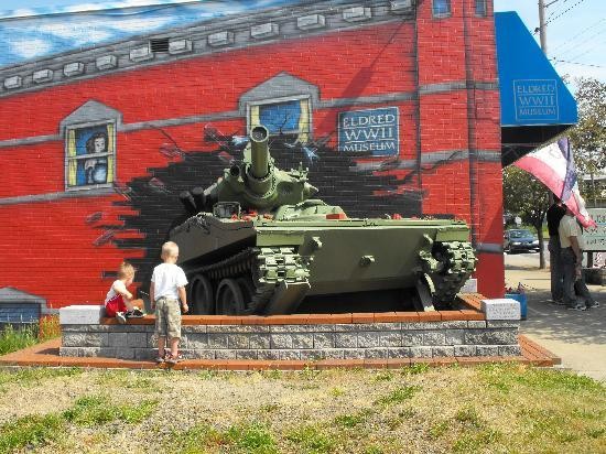 A replica WWII tank is featured outside the entrance to the museum. 