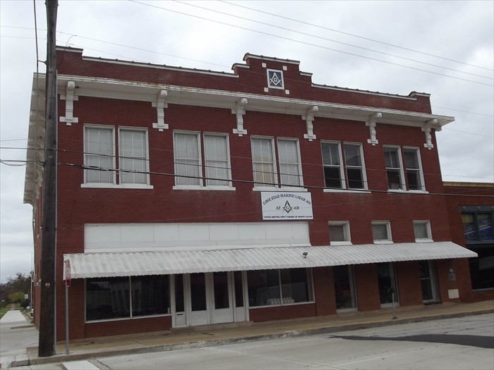 The front side of the Masonic lodge facing Fannin St. This was used for the main entrance to the inside of the lodge.