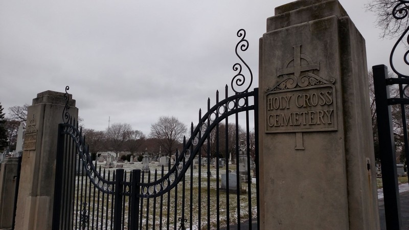 Original gate of Holy Cross Cemetery, which has been preserved despite Holy Cross having been combined with Calvary Cemetery to form Resurrection Cemetery as it is known today. Photo by Peter Wagner