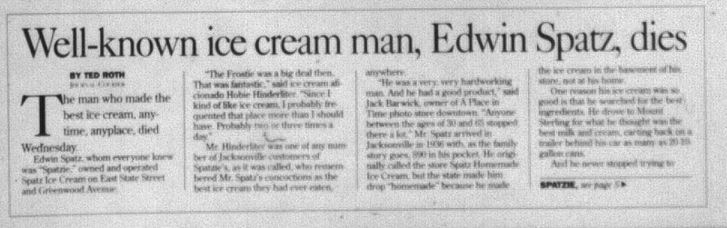 Spatz's obituary newspaper article