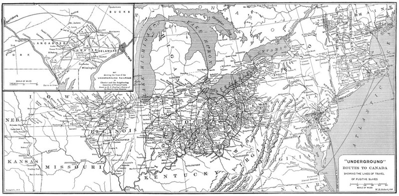 Map of Underground Railroad routes across the United States.