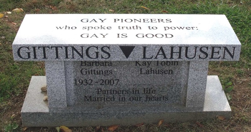 Barbara Gittings' grave marker, courtesy of John Shuck on Find A Grave (reproduced under Fair Use)