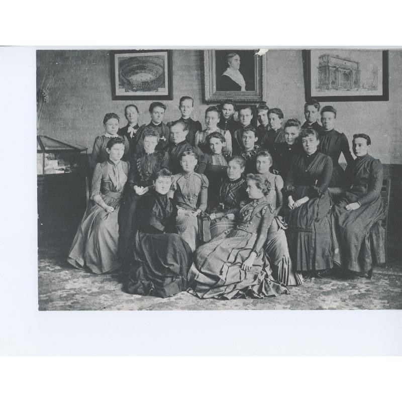 Black & White. Group picture of young women in 19th Century clothing.