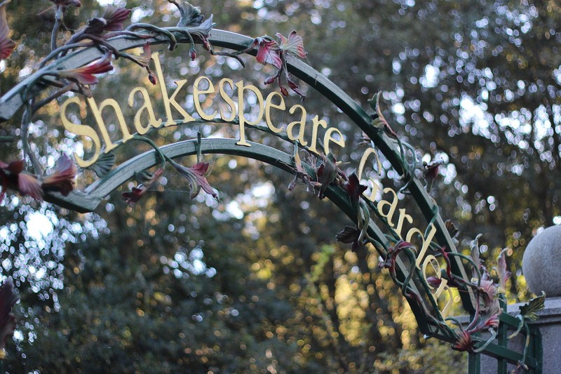 Signage about entry gate to the Shakespeare Garden, Golden Gate Park