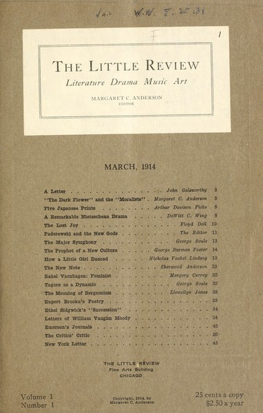 Volume 1 Number 1 of the Little Review