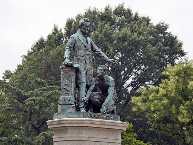 From the perspective of many historians, the statue's design fails to accurately reflect the nature of emancipation during the Civil War by portraying freedom as something that was "given" to former slaves by Executive action.  