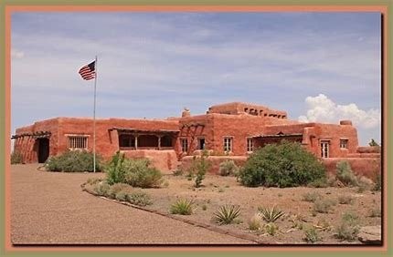 This is a photo of Painted Desert Inn, showing the multiple different design qualities. 