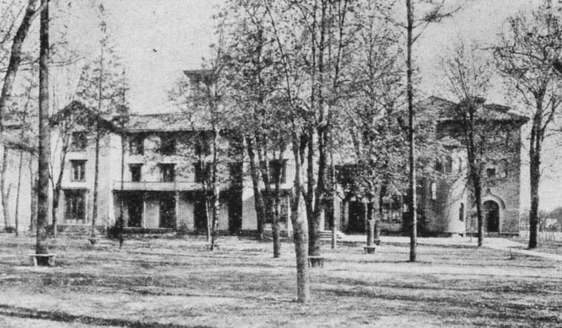 Irving Female College in the early twentieth century. Irving Hall is on the left and Columbian Hall is on the right.