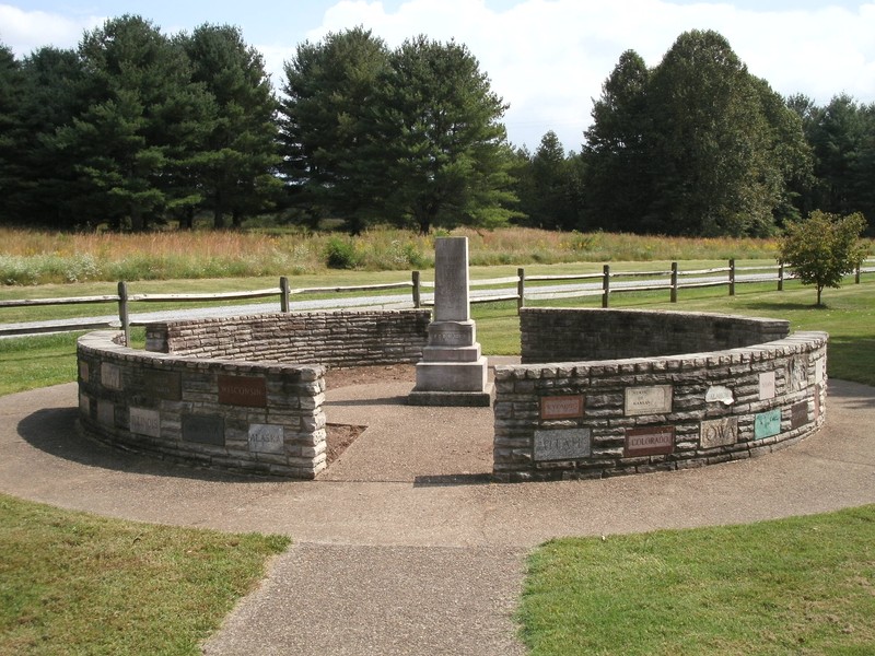 Memorial toCrockett.  Constructed from native stones from all 50 states.  (photo by Steven Hart)