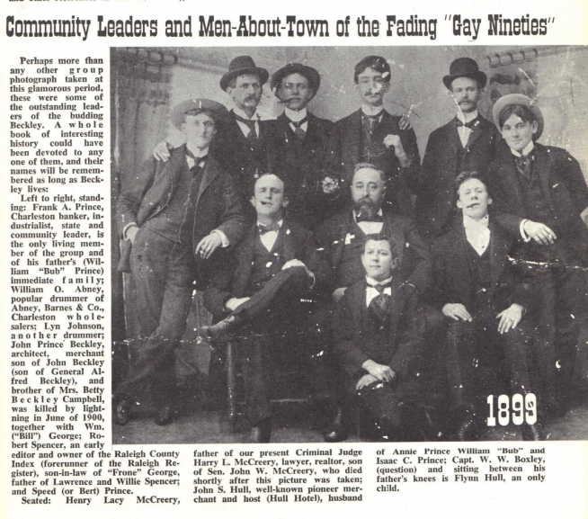 Noted business leaders in Beckley during the 1890s. John S. Hull pictured in center of the photograph.
