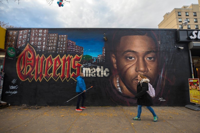 A mural showing Nas with his iconic Queensbridge roots