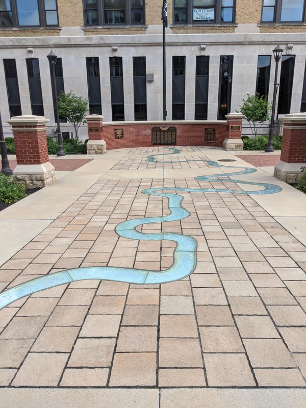 Scale replica of the Monongahela River leading to the veterans memorials