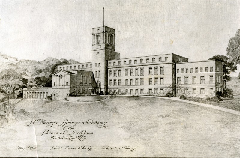 Architect's rendering of St. Mary's Springs Academy, May 1928.