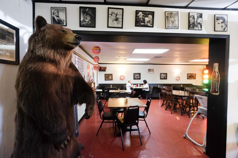 The dining room, complete with a stuffed bear