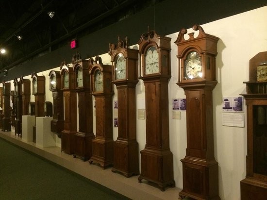 A few of the tall case, or grandfather clocks within the museum.