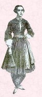 This image shows a woman wearing a pantaloon garment called a bloomer.