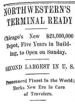 1911 Newspaper Clip: Chicago's CNW Railway terminal and powerhouse was ready in 1911. (From Chicagoology.com)