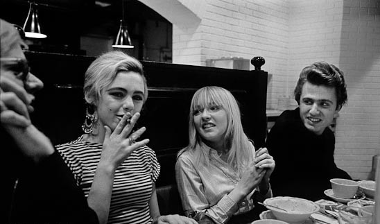 Andy Warhol, Edie Sedgwick, Bibbe Hansen, and Gerard Malanga in Max's back room