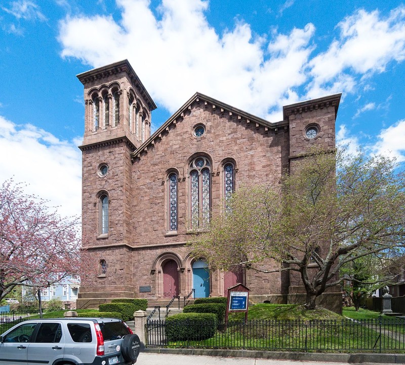 The 1857 United Congregational Church with its roofless towers. 