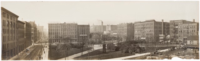 Panoramic View of Mears Park and surrounding Warehouses (1901)