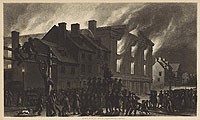 A contemporary artist's rendition of the destruction of Pennsylvania Hall helped raise awareness of the crime and the attacks against abolitionists in Philadelphia that peaked in 1842.