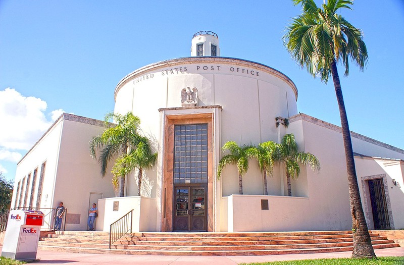 The Art Deco Miami Beach Post Office was completed in 1937.  