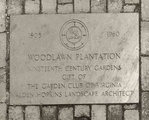 Woodlawn Plantation Garden Club Plaque