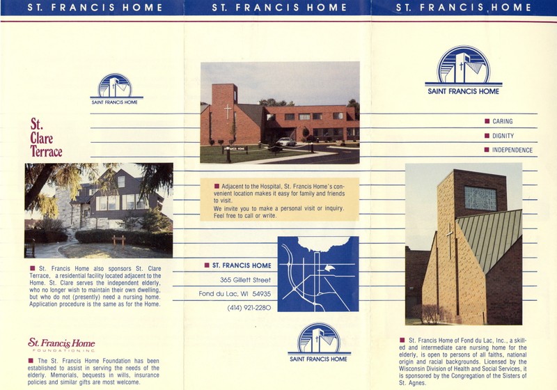 Brochure for St. Francis Home and St. Clare Terrace, 1990s.