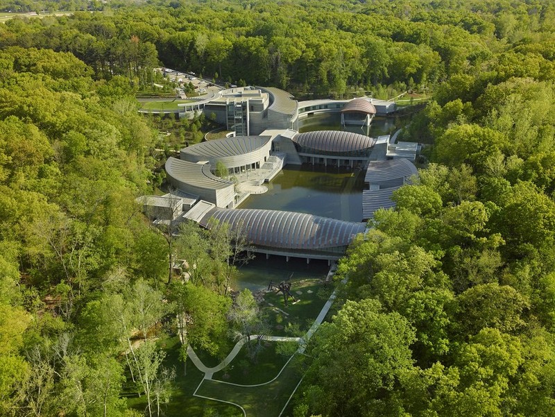 Aerial view of Crystal Bridges Museum of American Art. Photo by Tim Hursley