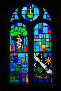 One of the stained glass windows in the OLG Catholic Church in 2014 photo (Carol M. Highsmith Archive, Library of Congress)