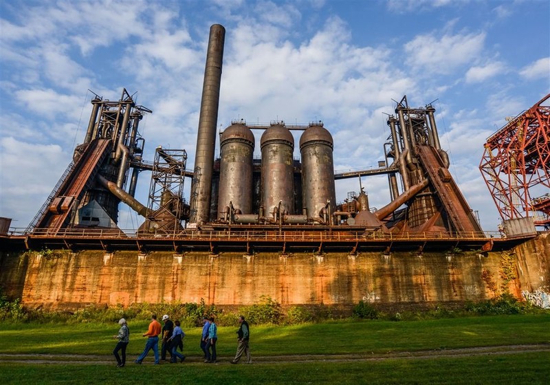 The remnants of the Carrie Furnace remind all who view it of Pittsburgh's industrial past. 