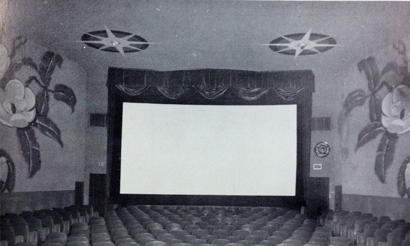The Cameo Theatre was a one screen theater with neon embedded walls and huge Magnolia murals on each wall. 